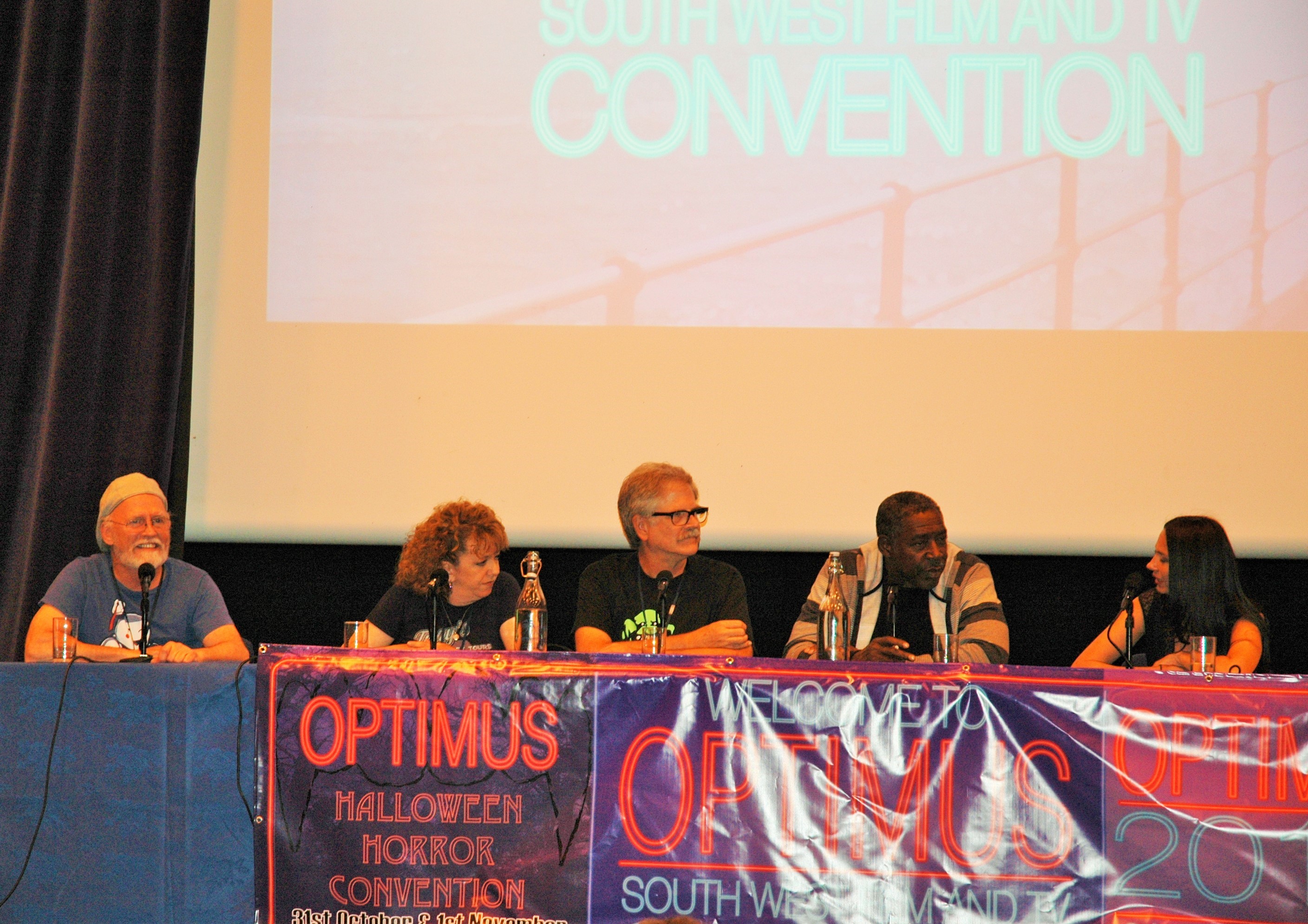 Claire Bueno moderates Optimus South West Film and Television panel talks with Ghostbusters cast Ernie Hudson, Mark Bryan Wilson, Robin Shelby and Billy Bryan.